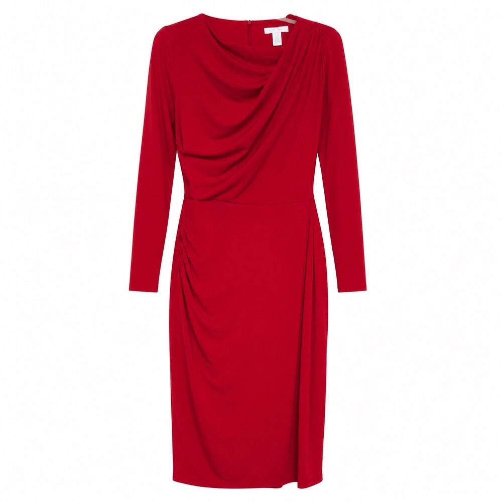 London Times red ruched sheath dress with long sleeves. Women 10